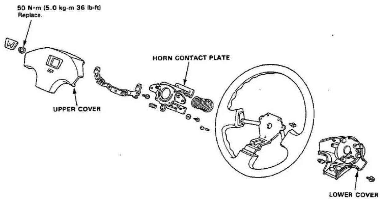 50 N·m (5.0 kg·m 36 lb·ft) Replace. HORN CONTACT PLATE UPPER COVER LOWER COVER