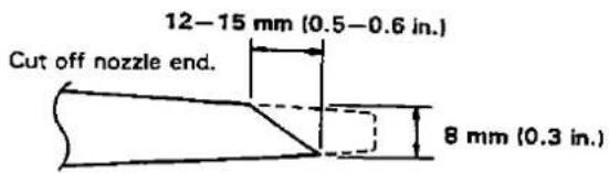 12-15 mm (0.5-0.6 in.) Cut off nozzle end. 8 mm (0.3 in.)