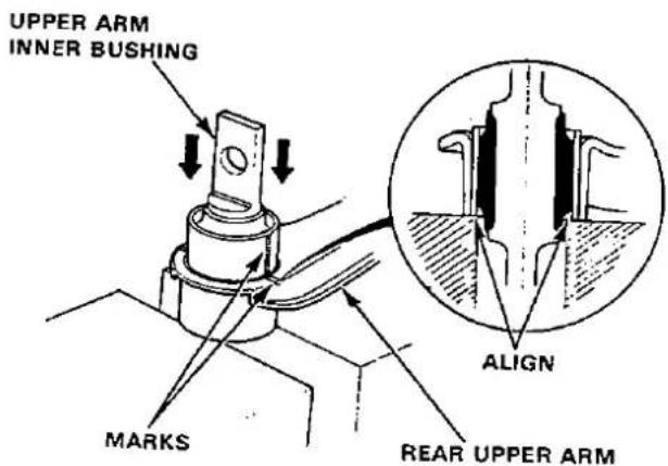 UPPER ARM INNER BUSHING MARKS ALIGN REAR UPPER ARM