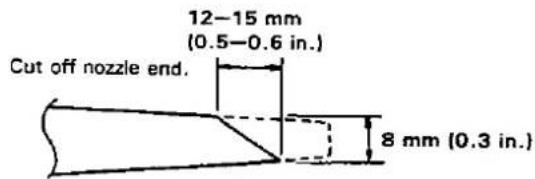 Cut off nozzle end. 12-15 mm (0.5-0.6 in.) 8 mm (0.3 in.)