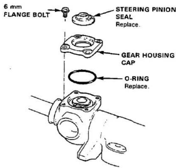 6 mm FLANGE BOLT STEERING PINION SEAL Replace. GEAR HOUSING CAP O-RING Replace.