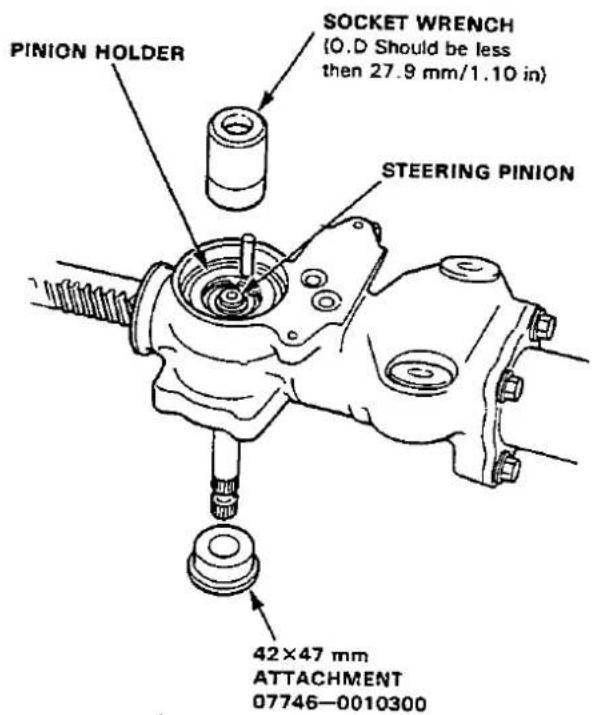PINION HOLDER SOCKET WRENCH (0.D Should be less then 27.9 mm/1.10 in) STEERING PINION 42×47 mm ATTACHMENT 07746-0010300