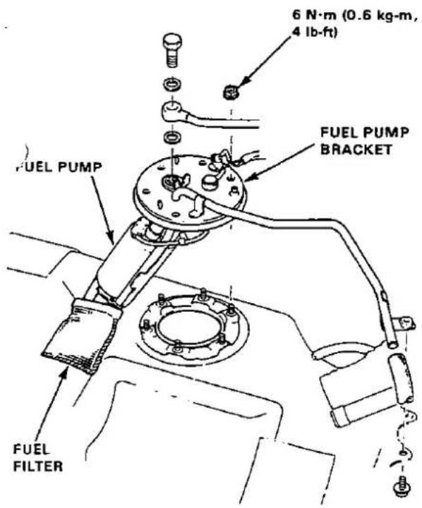 6 N·m (0.6 kg·m, 4 lb-ft) FUEL PUMP FUEL PUMP BRACKET FUEL FILTER