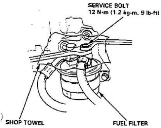 SERVICE BOLT 12 N·m (1.2 kg·m, 9 lb-ft) SHOP TOWEL FUEL FILTER