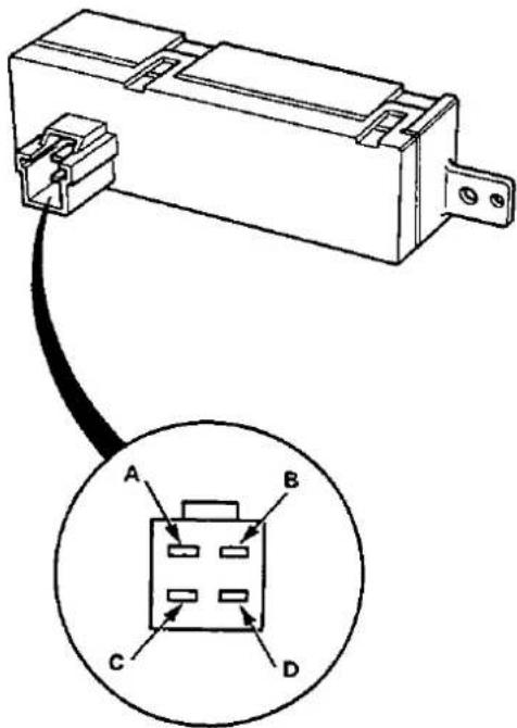 Diagram of an electrical connector with labeled pins A, B, C, D and a cable connection point