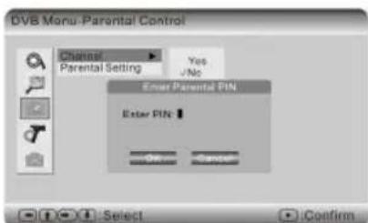 DVB Monu-Parental Control Channel Parental Setting Yes No Enter Parental PIN Enter PIN OK Cancel Select Confirm