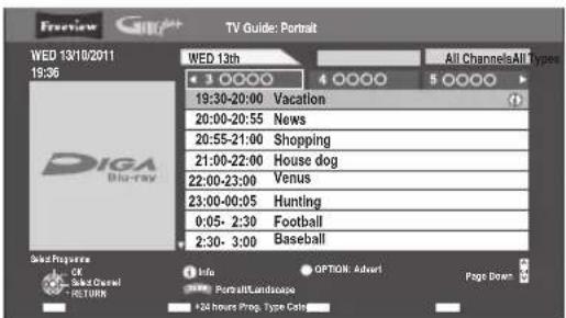 TV Guide: Portrait WED 13/10/2011 19:36 WED 13th All Channels All Types 1 0000 4 0000 5 0000 19:30-20:00 Vacation 20:00-20:55 News 20:55-21:00 Shopping 21:00-22:00 House dog 22:00-23:00 Venus 23:00-00:05 Hunting 0:05- 2:30 Football 2:30- 3:00 Baseball Data Package 1 OF Select Diesel RETURN Info OPTI…