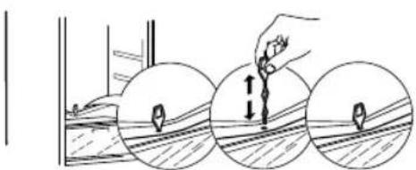 Diagram showing three circular views of a mechanical or structural component with a hand adjusting a feature, no text or symbols present.