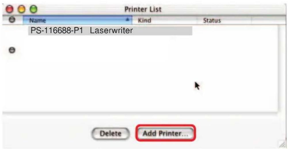 Printer List Name Kind Status PS-116688-P1 Laserwriter Delete Add Printer...