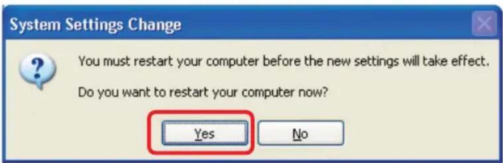 System Settings Change You must restart your computer before the new settings will take effect. Do you want to restart your computer now? Yes No