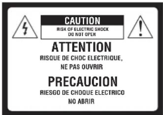 CAUTION RISK OF ELECTRIC SHOCK DO NOT OPER ATTENTION RISQUE DE CHOC ELECTRIQUE, NE PAS OUVRIR PRECAUCION RIESGO DE CHOQUE ELECTRICO NO ABRIR