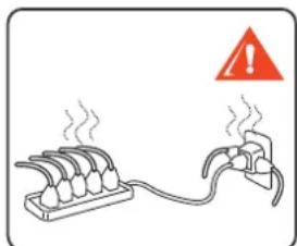 Diagram showing a hot air intake device connected to a warning symbol with an exclamation mark