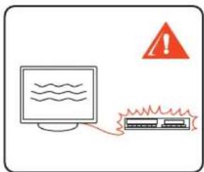 Diagram showing a computer monitor connected to a server with warning symbol and text labels