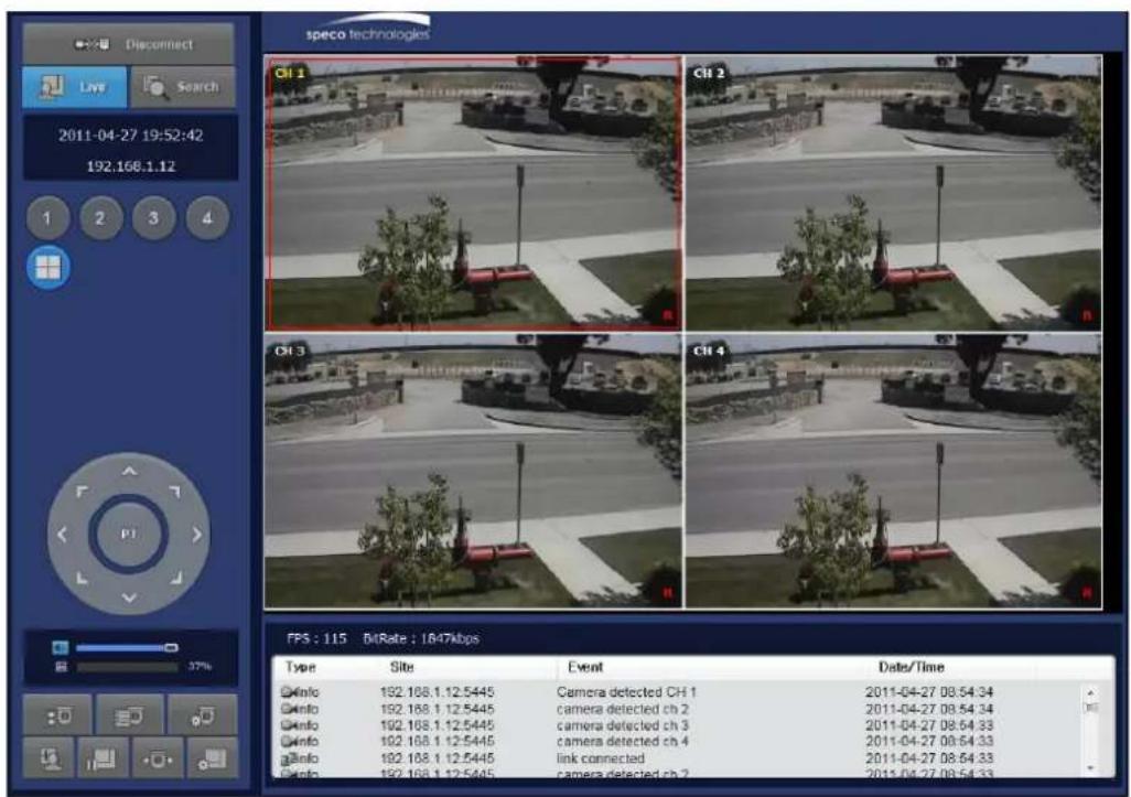 speco technologies 2011-04-27 19:52:42 192.166.1.12 1 2 3 4 Pt 37% FPS : 115 04Rate : 1847kbps Type Site Event Date/Time Info 192.168.1.12.5445 Camera detected CH 1 2011-04-27 08:54:34 Info 192.168.1.12.5445 camera detected ch 2 2011-04-27 08:54:34 Info 192.168.1.12.5445 camera detected ch 3 2011-04-27 08:54:33 Info 192.168.1.12.5445 camera detected ch 4 2011-04-27 08:54:33 Info 192.168.1.12.5445 link connected 2011-04-27 08:54:33 Info 192.168.1.12.5445 camera detected ch 7 2011-04-27 08:54:33