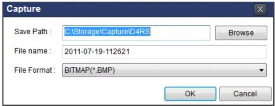 Capture Save Path : C:\Storage\Capture\D4RS Browse File name : 2011-07-19-112621 File Format : BITMAP(*.BMP) OK Cancel