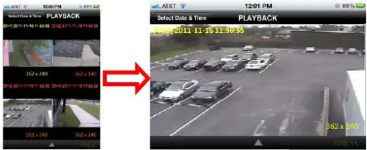 AT&T 12:01 PM Select Date & Time PLAYBACK 362 x 240 362 x 240 362 x 240 362 x 240 Select Date & Time PLAYBACK 362 x 240 362 x 240 FPB 11