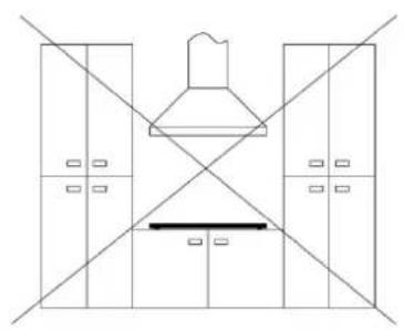 Line drawing of a double cabinet with diagonal cross lines and a central chimney, no text or symbols.
