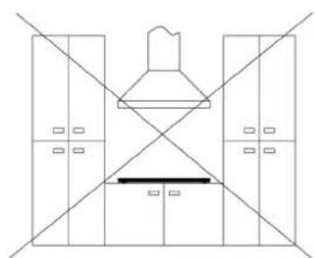 Line drawing of a kitchen interior layout with diagonal lines and no text or symbols.