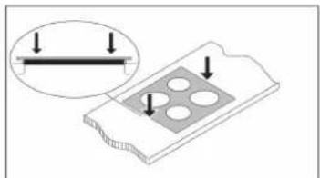 Diagram showing a mechanical component with four circular holes and a magnified inset of a beam (no text or symbols).