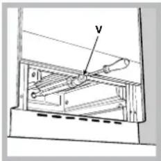 Technical diagram showing a mechanical assembly with labeled components V and L, likely for engineering or manufacturing documentation.