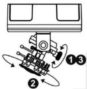 Diagram of a mechanical device with numbered components and rotational arrows indicating motion or assembly.