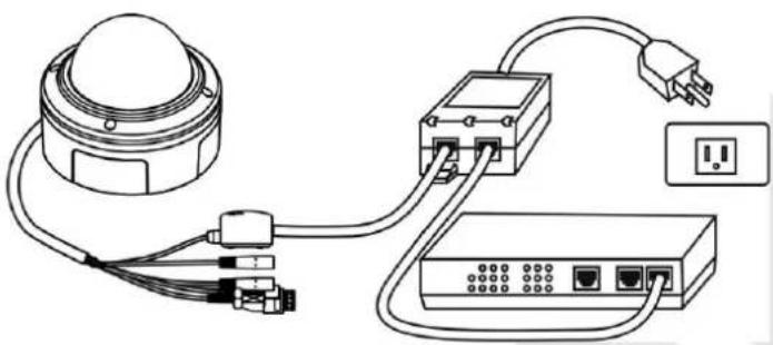 Line drawing of a network device with ports, cables, and connectors (no text or symbols)