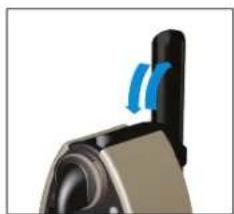 Close-up of a camera lens with blue motion arrows indicating direction (no text or symbols)