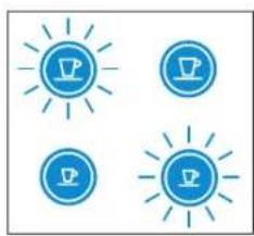 Four blue circular icons with sunburst lines, each containing a stylized icon (no text or symbols)