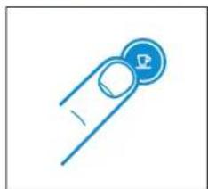 Simple line drawing of a finger pressing a button with a circular button (no text or symbols)