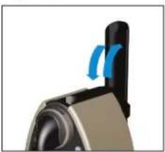 Close-up of a mechanical component with blue arrows indicating a motion or force direction (no text or symbols visible)