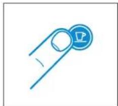 Simple line drawing of a finger pressing a button with a small icon (no text or symbols)