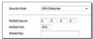 Security Mode: WPA Enterprise RADIUS Server: 0 0 0 0 RADIUS Port: 1812 Shared Key: