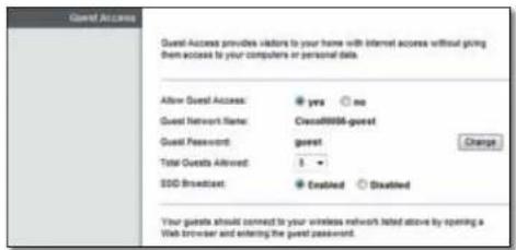 Guest Access Guest Access provides visitors to your home with Internet access without giving them access by your computers or personal data. Allow Guest Access: yes no Guest Network Name: Class80056-guest Guest Password: guest Total Guests Allowed: 1 SSD Broadcast: Enabled Disabled Your guests shoul…