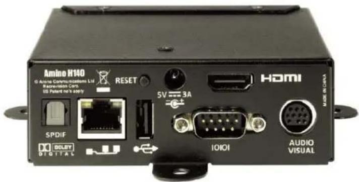 Amino H140 © Amina Communications Ltd. Reprovision Corts US Poland No. 3-0097y RESET 5V 3A HOMI SPDIF DOLEY DIOTAS IOIOI AUDIO VISUAL