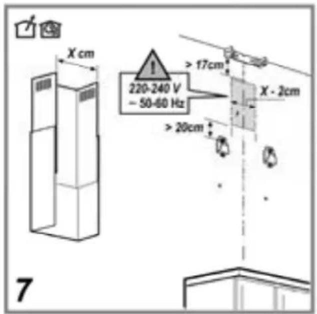 X cm 220-240 V - 50-60 Hz > 17cm X - 2cm > 20cm 7