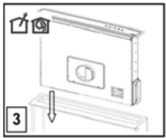 Diagram showing a device with labeled components and a downward arrow, likely illustrating a process or installation step.