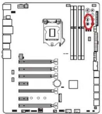 Diagram of a computer motherboard layout with labeled components and a highlighted CPU socket.