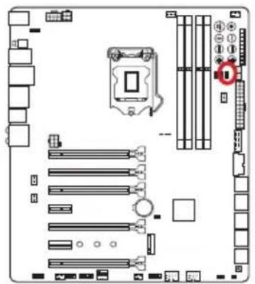 Diagram of a computer motherboard layout with labeled components and a highlighted CPU socket.