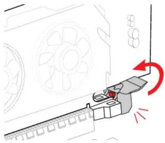 Diagram of a fan blade assembly with a red directional arrow indicating rotation (no text or symbols present)