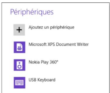 Périphériques + Ajoutez un périphérique Microsoft XPS Document Writer Nokia Play 360° USB Keyboard