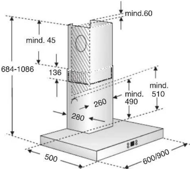 mind. 60 mind. 45 684-1086 136 260 280 mind. 490 mind. 510 500 600/900