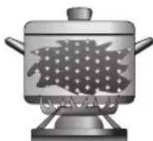 Illustration of a cooking pot with steam rising from its side (no text or symbols)
