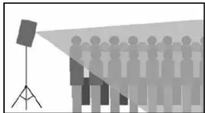 Silhouette of a group of people standing under a spotlight with a camera on a tripod (no text or symbols)