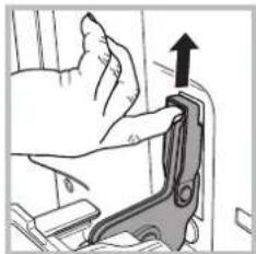 Illustration of a hand pressing down on a mechanical component with an upward arrow (no text or symbols)