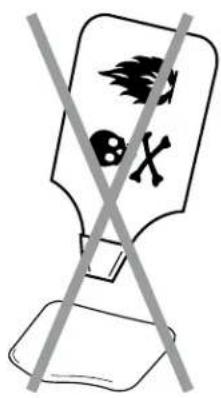 Diagram showing crossed-out black-and-white symbols on a bottle-like object, possibly indicating a warning or prohibition.