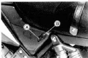 Close-up mechanical assembly showing two labeled parts (A and B) with no visible text or symbols