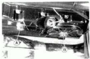 Technical diagram of a vehicle's internal components with labeled parts A and B
