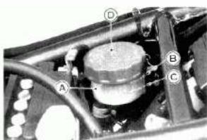 Technical diagram of a mechanical component with labeled parts A, B, C, and D