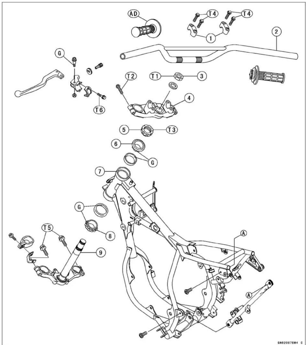 Technical diagram of a mechanical assembly with labeled parts and exploded views, including disassembled components and assembly details.