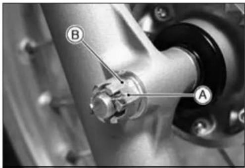 Close-up mechanical component image with labeled parts A and B, likely for assembly or maintenance reference.
